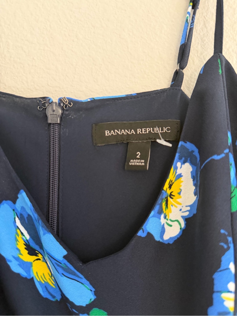2000s y2k core Banana Republic Blue Floral Slip dress low ruffle 2 - Picture 4 of 9